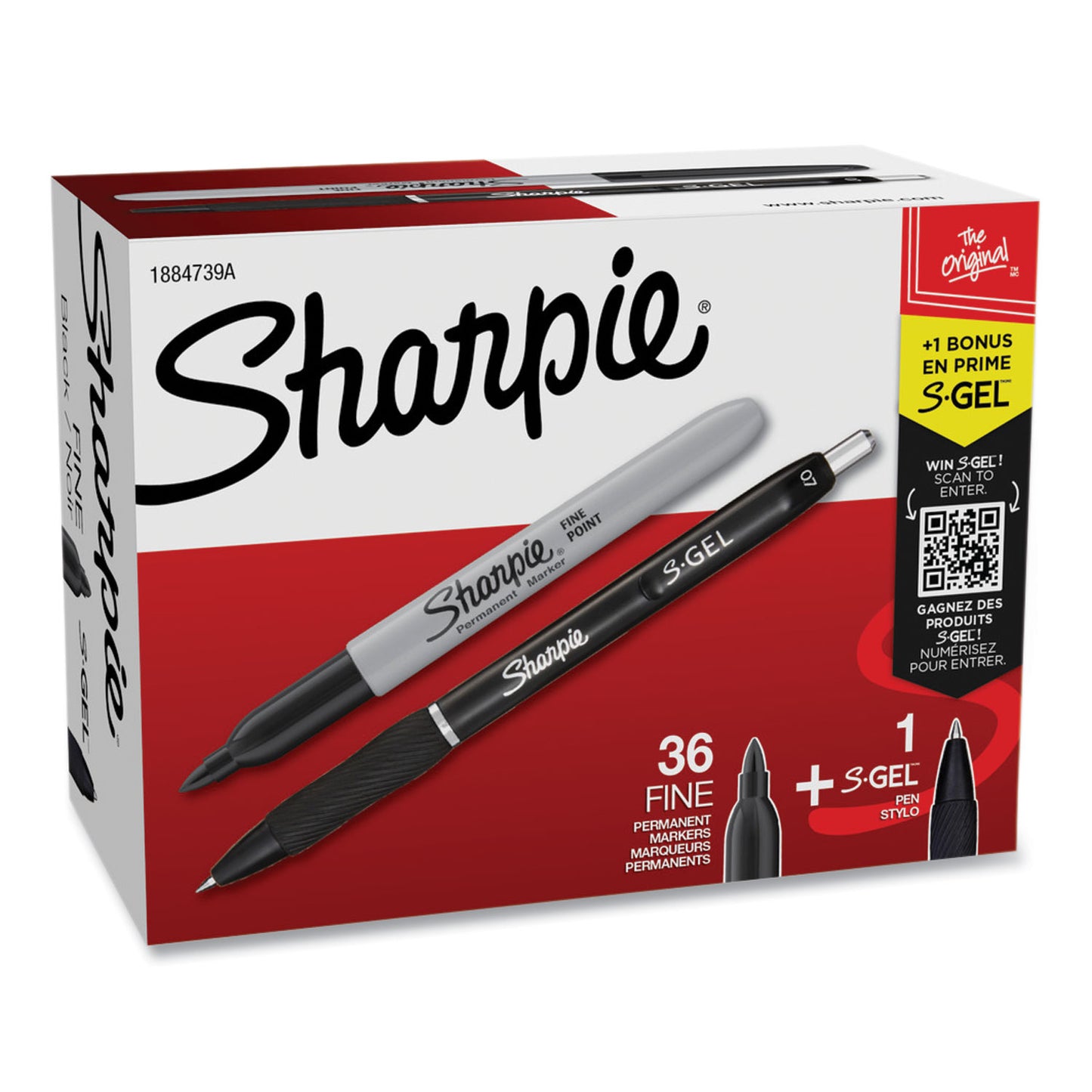 Sharpie Fine Tip Permanent Marker Value Pack with (1) Bonus S-Gel 0.7 mm Black Ink Pen, Fine Bullet Tip Markers, Black Ink, 36/Pack (1884739A)