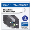 Brother TZe Series Standard Adhesive Laminated Labeling Tape, 0.5", Black on White, 6/Pack (TZE2316PKB)