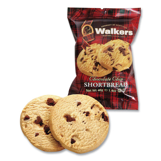 Walkers Shortbread Cookies, Chocolate Chip, 1.4 oz Pack, 2/Pack, 20 Packs/Box (1537D)