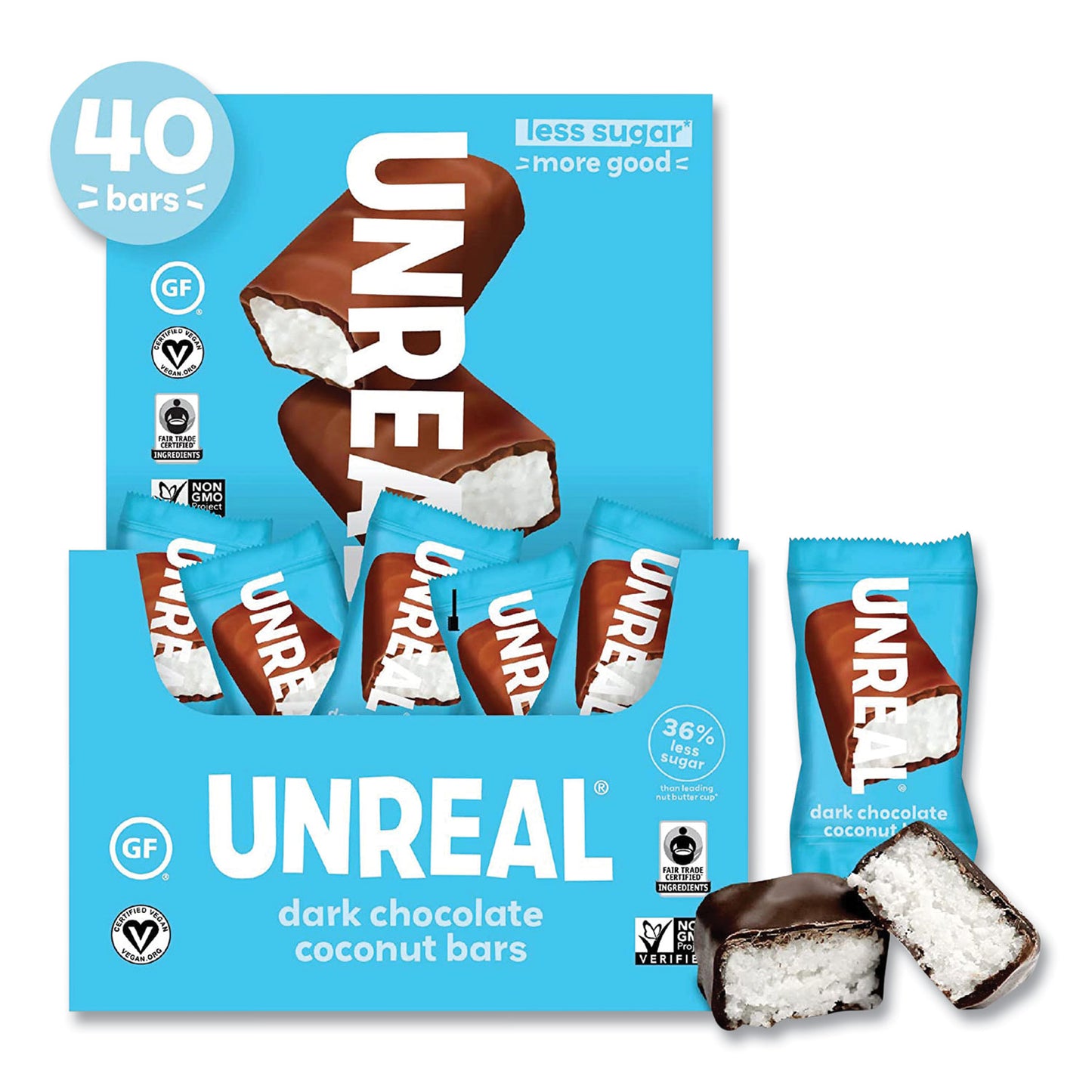 UNREAL Dark Chocolate Coconut Bars, 0.53 oz, Individually Wrapped, 40/Pack (22002087)