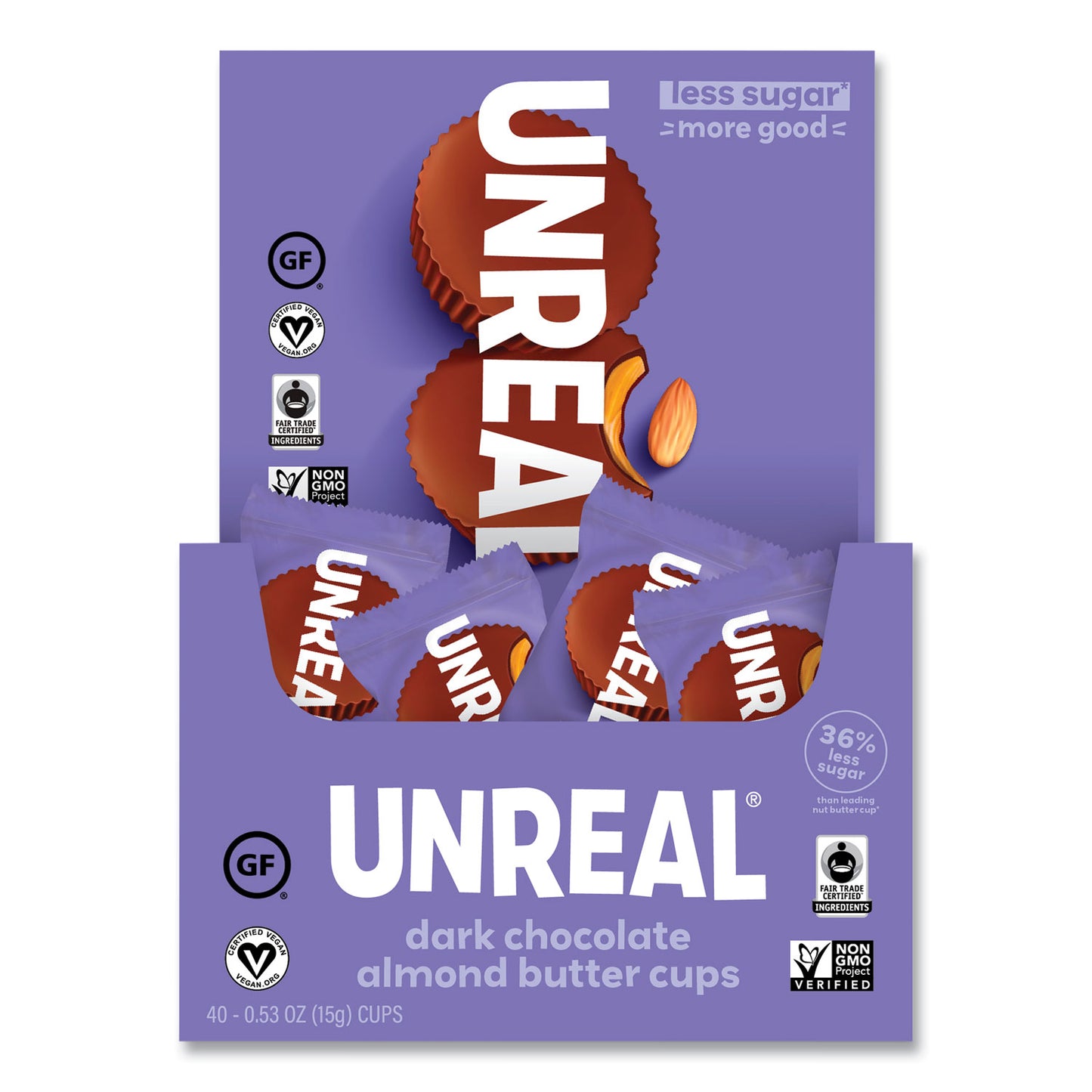 UNREAL Dark Chocolate Almond Butter Cups, 0.53 oz, Individually Wrapped, 40/Pack (22002089)