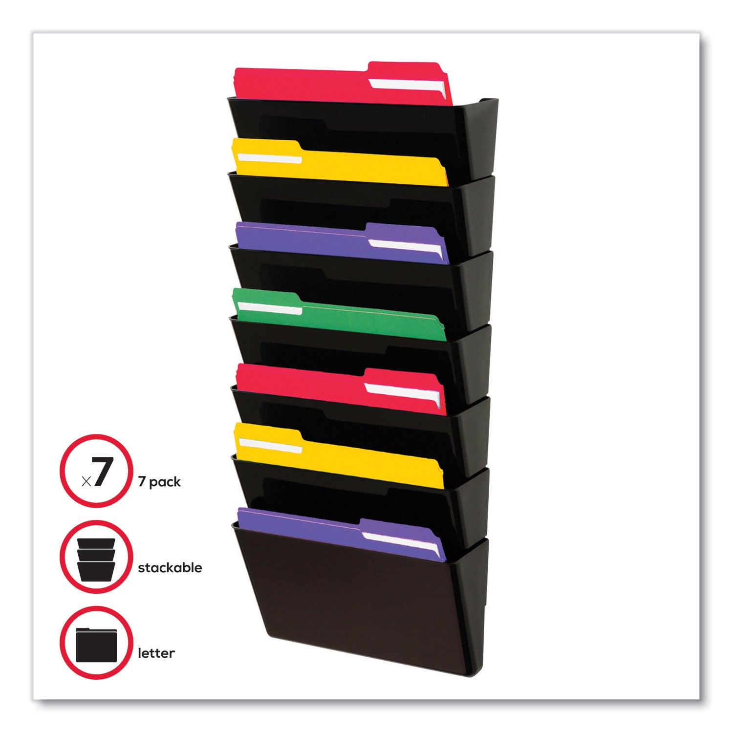 Deflecto EZ Link Stackable DocuPocket, 7 Sections, Letter Size, 13" x 4" x 14" to 19", Black (73704)