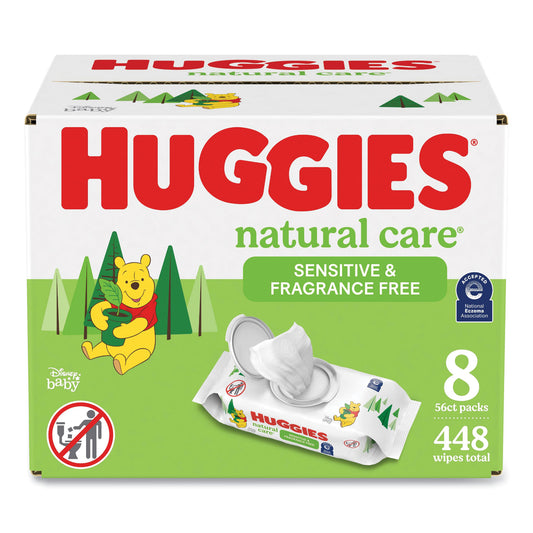 Huggies Natural Care Sensitive Baby Wipes, 1-Ply, 3.88 x 6.6, Unscented, White, 56/Pack, 8 Packs/Carton (31803)