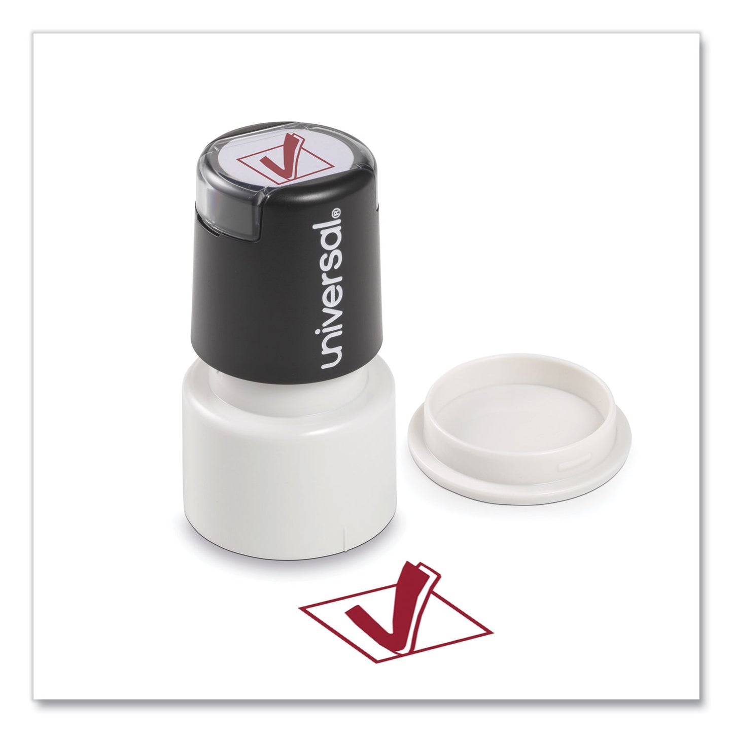 Universal Round Message Stamp, CHECK MARK, Pre-Inked/Re-Inkable, Red (10075)