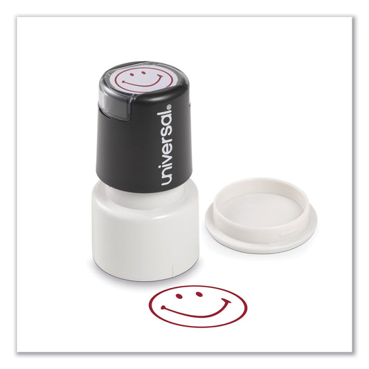 Universal Round Message Stamp, SMILEY FACE, Pre-Inked/Re-Inkable, Red (10080)