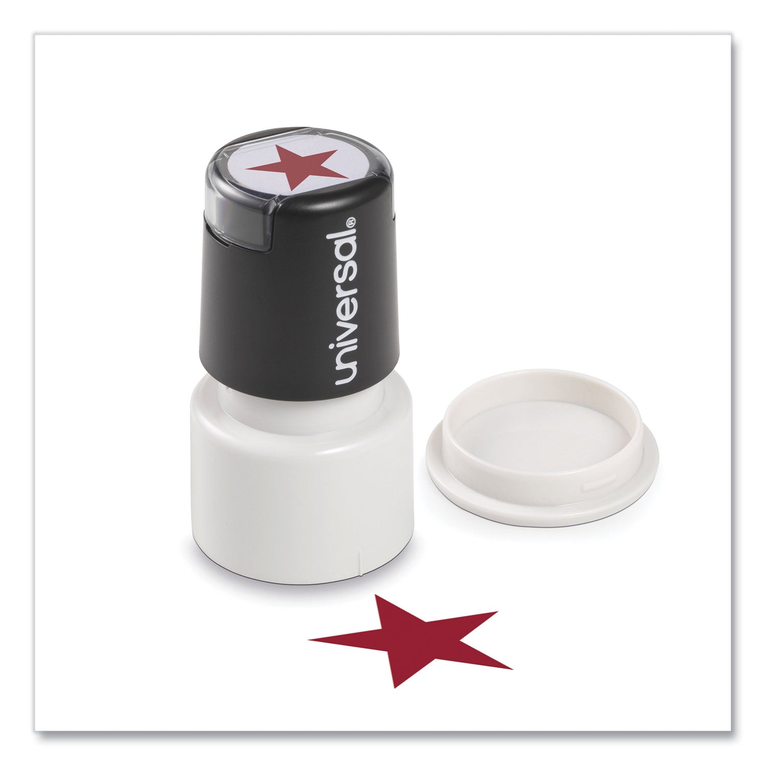 Universal Round Message Stamp, STAR, Pre-Inked/Re-Inkable, Red (10081)