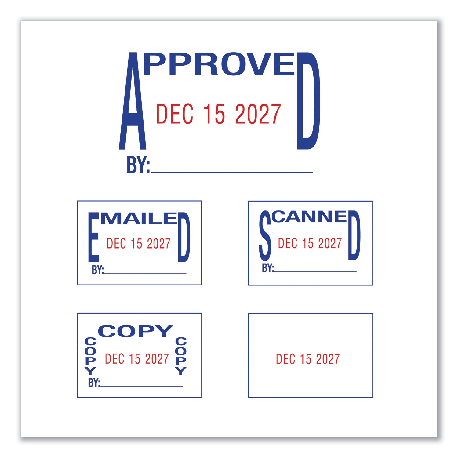 Trodat Printy Economy 5-in-1 Date Stamp, Self-Inking, 1.63" x 1", Blue/Red (E4756)