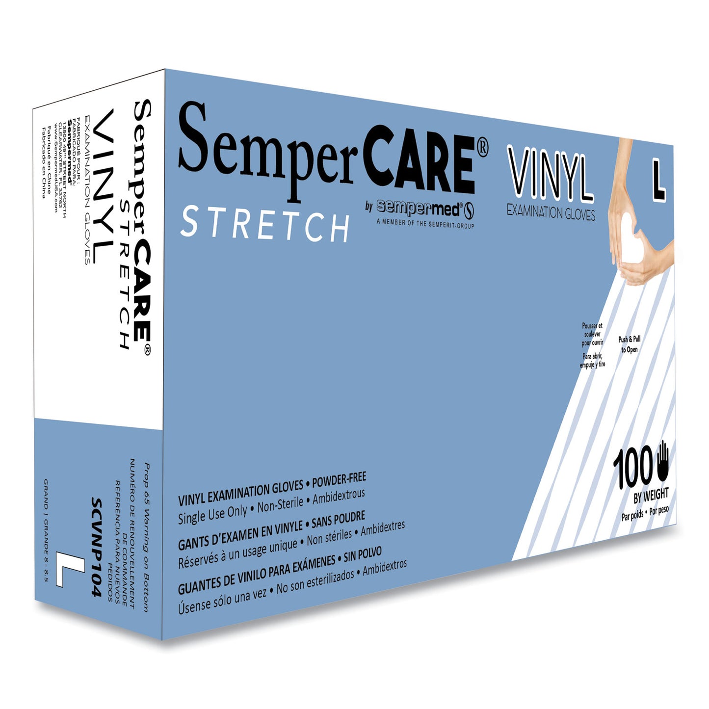 SemperCare Stretch Vinyl Examination Gloves, Cream, Large, 100/Box, 10 Boxes/Carton (SCVNP104)