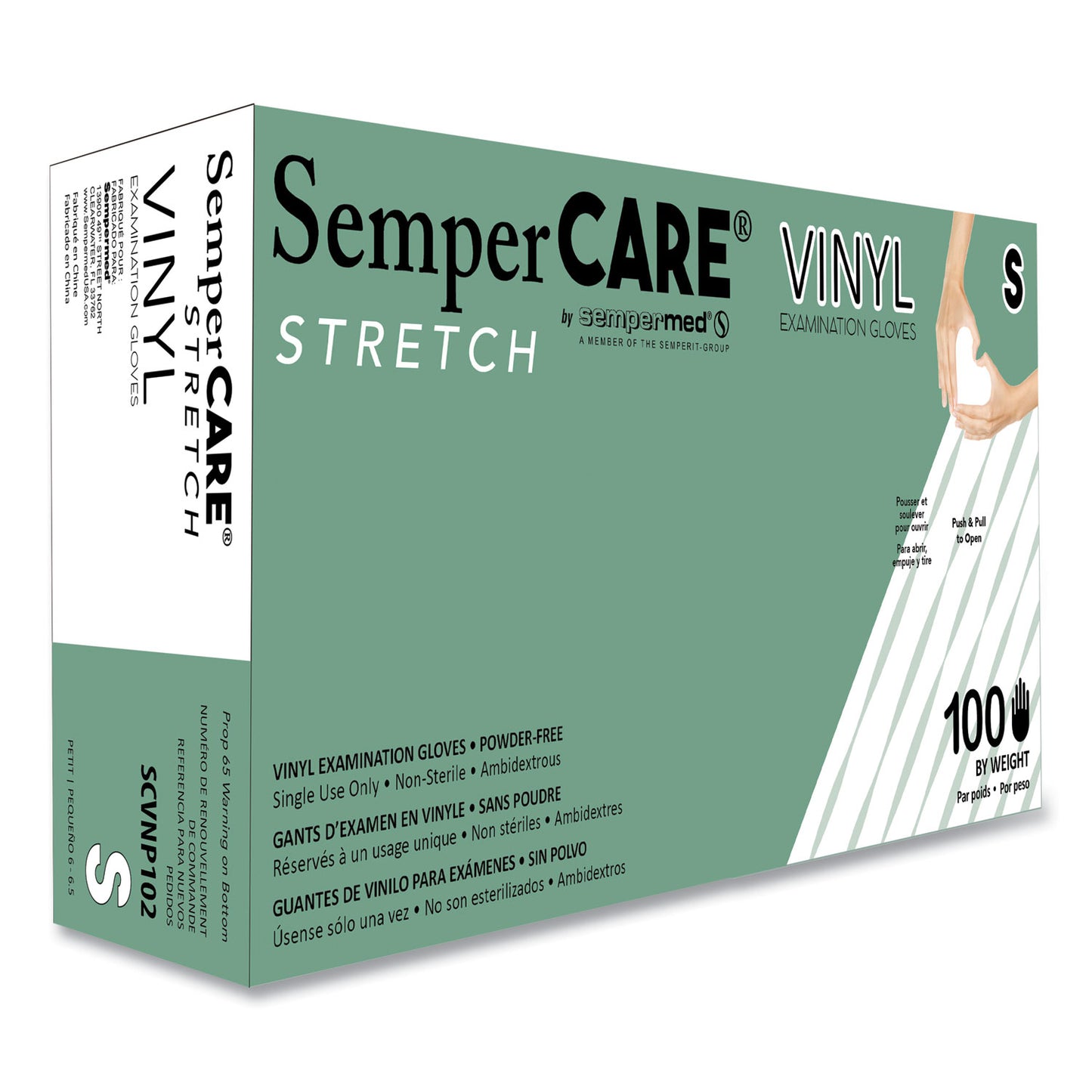 SemperCare Stretch Vinyl Examination Gloves, 100/Box, 10 Boxes/Carton (SCVNP102)