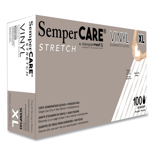 SemperCare Stretch Vinyl Examination Gloves, Cream, X-Large, 100/Box (SCVNP105BX)