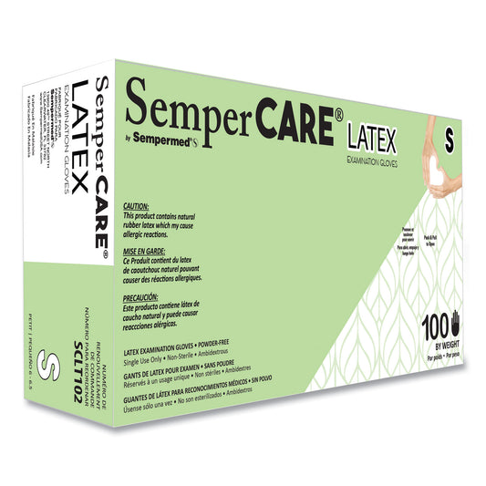 SemperCare Latex Examination Gloves, Cream, Small, 100/Box, 10 Boxes/Carton (SCLT102)