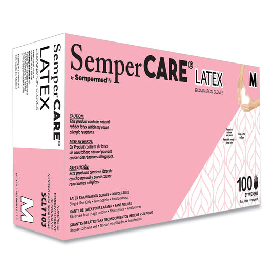 SemperCare Latex Examination Gloves, Cream, Medium, 100/Box (SCLT103BX)