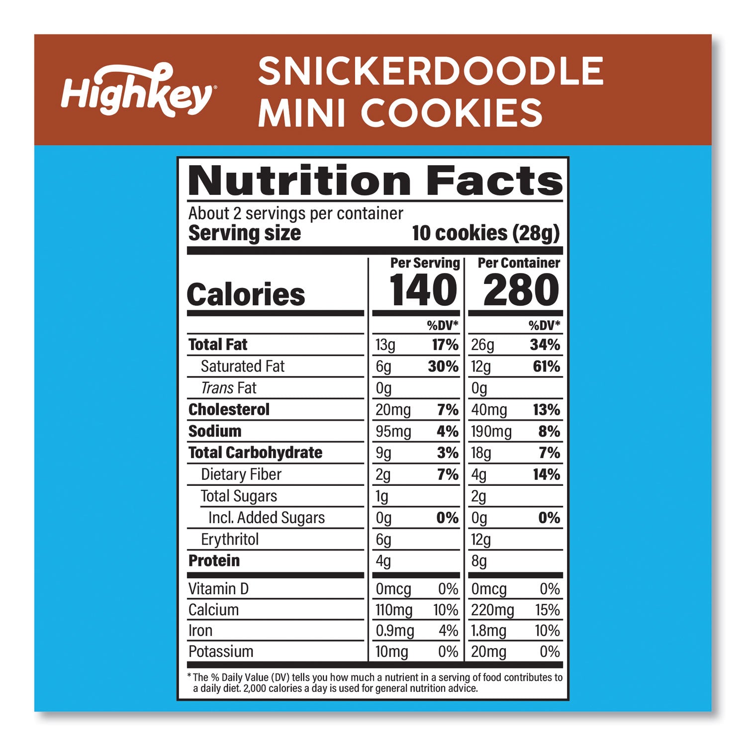 HighKey Snickerdoodle Cookies, Snickerdoodle, 2 oz Bag, 6/Carton (60000271)