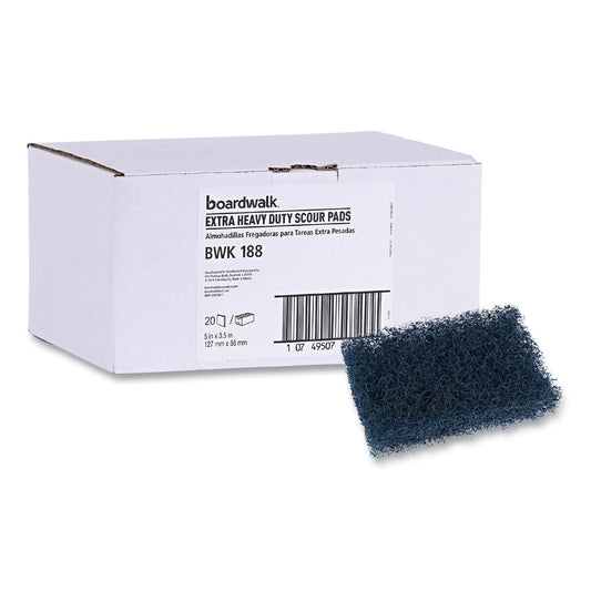 Boardwalk Extra Heavy-Duty Scour Pad, 3.5 x 5, Dark Blue, 20/Carton (188)