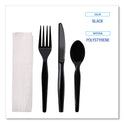 Boardwalk Four-Piece Cutlery Kit, Fork/Knife/Napkin/Teaspoon, Heavyweight, Black, 250/Carton (FKTNHWPSBLA)
