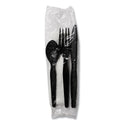 Boardwalk Four-Piece Cutlery Kit, Fork/Knife/Napkin/Teaspoon, Heavyweight, Black, 250/Carton (FKTNHWPSBLA)