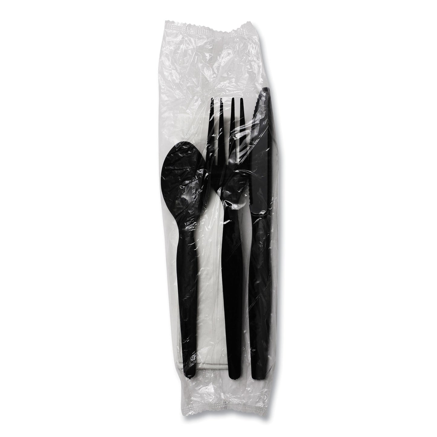 Boardwalk Four-Piece Cutlery Kit, Fork/Knife/Napkin/Teaspoon, Heavyweight, Black, 250/Carton (FKTNHWPSBLA)