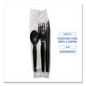 Boardwalk Four-Piece Cutlery Kit, Fork/Knife/Napkin/Teaspoon, Heavyweight, Black, 250/Carton (FKTNHWPSBLA)