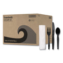 Boardwalk Four-Piece Cutlery Kit, Fork/Knife/Napkin/Teaspoon, Black, 250/Carton (FKTNMWPSBLA)