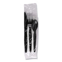 Boardwalk Four-Piece Cutlery Kit, Fork/Knife/Napkin/Teaspoon, Black, 250/Carton (FKTNMWPSBLA)