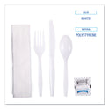 Boardwalk Six-Piece Cutlery Kit, Condiment/Fork/Knife/Napkin/Teaspoon, White, 250/Carton (FKTNSMWPSWH)