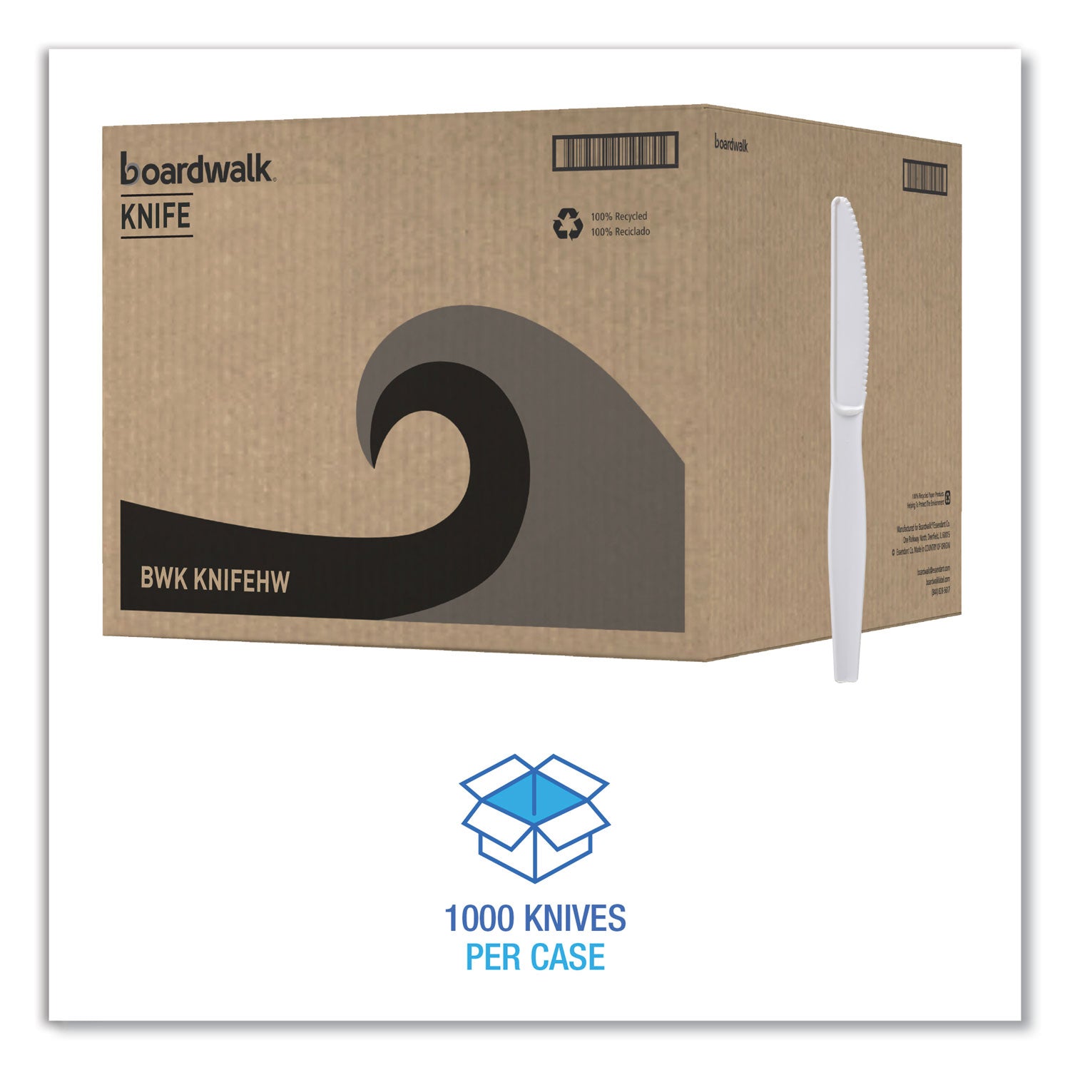 Boardwalk Heavyweight Polystyrene Cutlery, Knife, White, 1000/Carton (KNIFEHW)