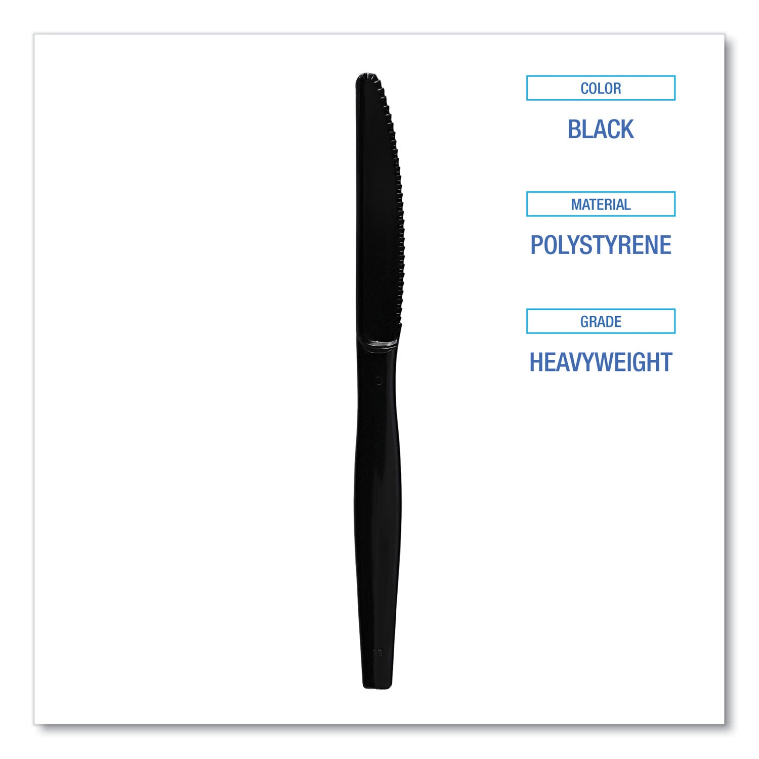 Boardwalk Heavyweight Polystyrene Cutlery, Knife, Black, 1000/Carton (KNIFEHWBLA)