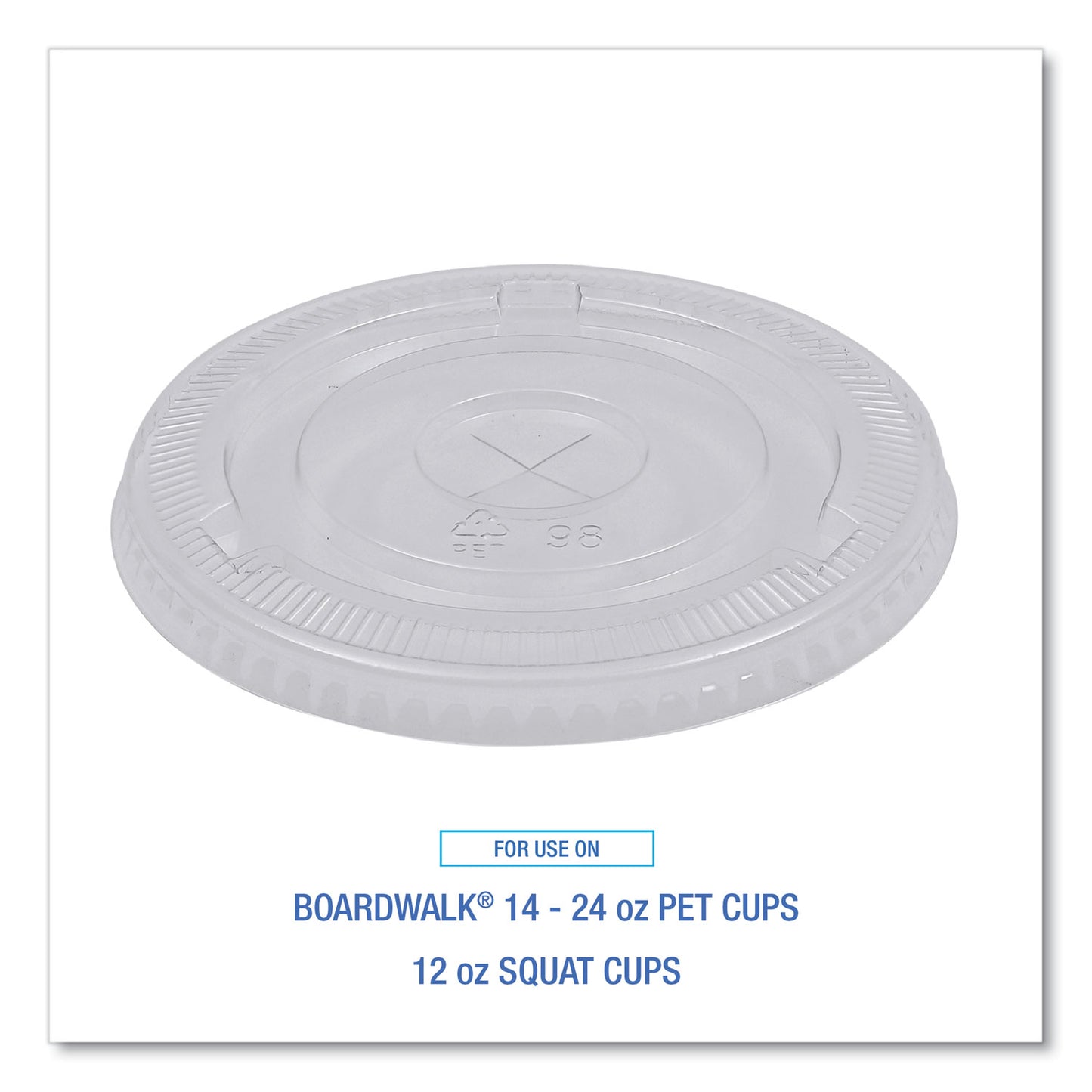 Boardwalk PET Cold Cup Lids, Fits 14 oz to 24 oz Plastic Cups, Clear, 100/Sleeve, 10 Sleeves/Carton (PETSTRAW)