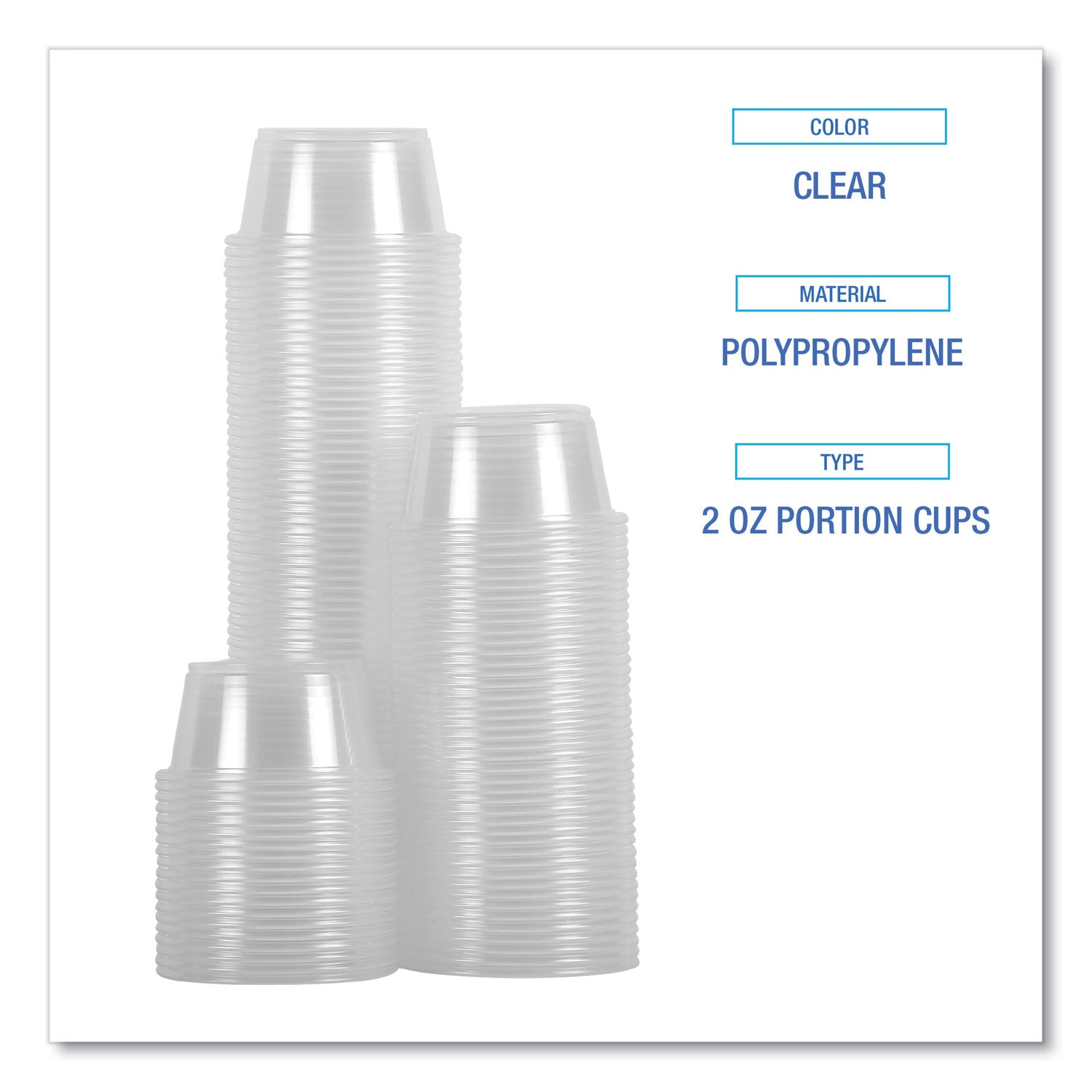 Boardwalk Souffle/Portion Cups, 2 oz, Polypropylene, Clear, 20 Cups/Sleeve, 125 Sleeves/Carton (PRTN2TS)