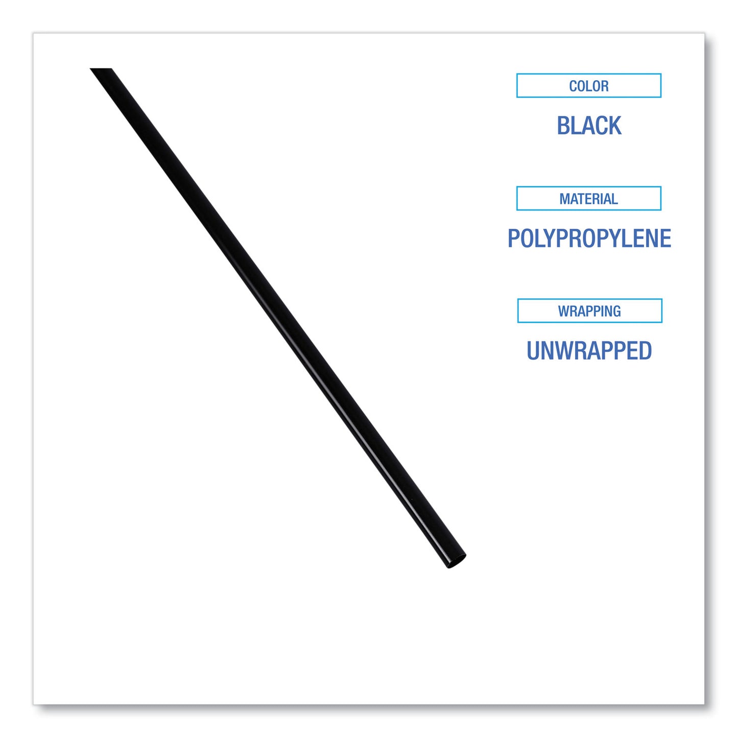 Boardwalk Cocktail Straws, 8", Polypropylene, Black, 5,000/Carton (SLSTUBL)