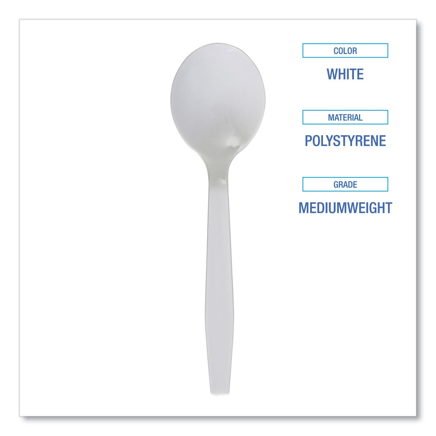 Boardwalk Mediumweight Polystyrene Cutlery, Soup Spoon, White, 1,000/Carton