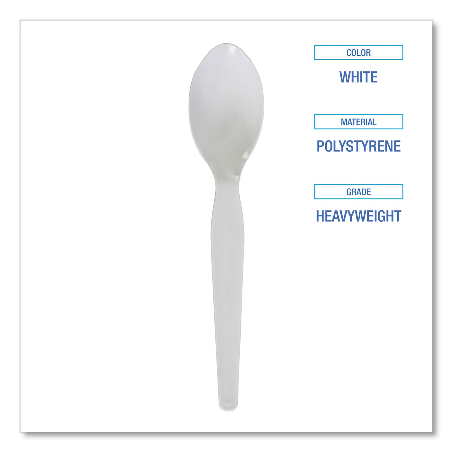 Boardwalk Heavyweight Polystyrene Cutlery, Teaspoon, White, 1000/Carton (SPOONHW)