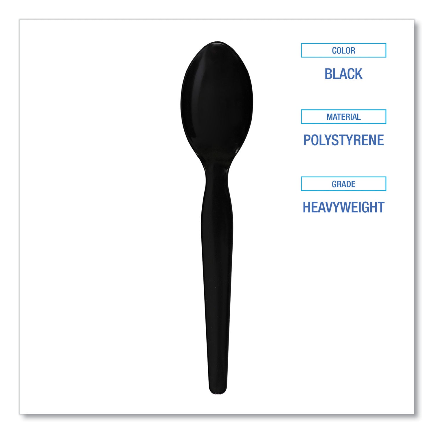 Boardwalk Heavyweight Polystyrene Cutlery, Teaspoon, Black, 1000/Carton (SPOONHWBLA)