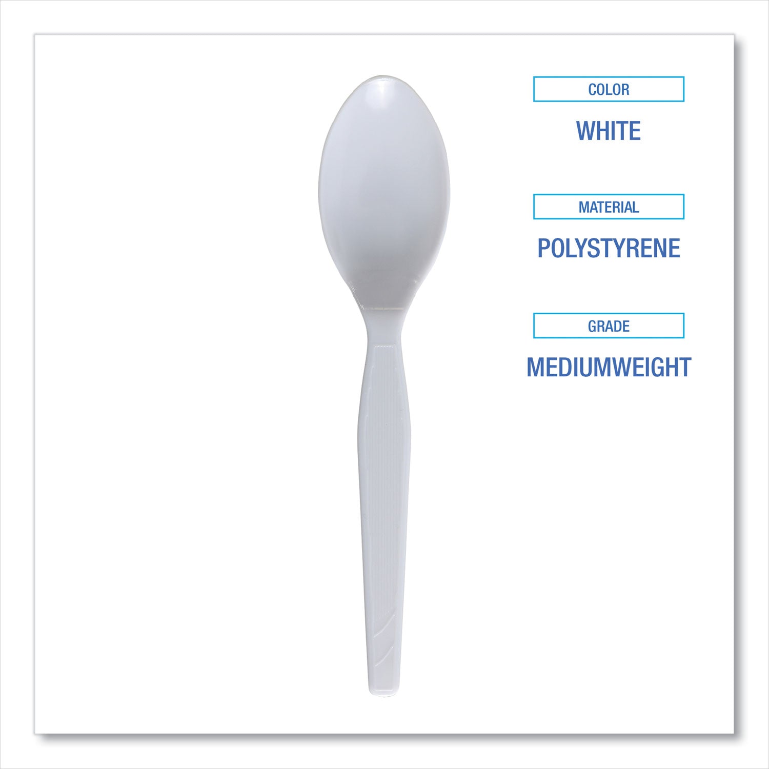 Boardwalk Mediumweight Polystyrene Cutlery, Teaspoon, White, 100/Box (SPOONMWPSBX)