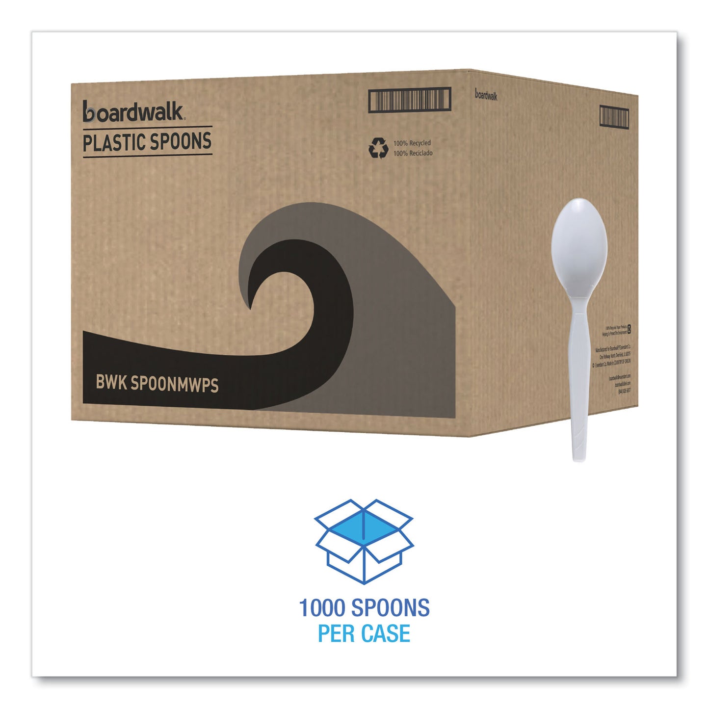 Boardwalk Mediumweight Polystyrene Cutlery, Teaspoon, White, 10 Boxes of 100/Carton (SPOONMWPSCT)