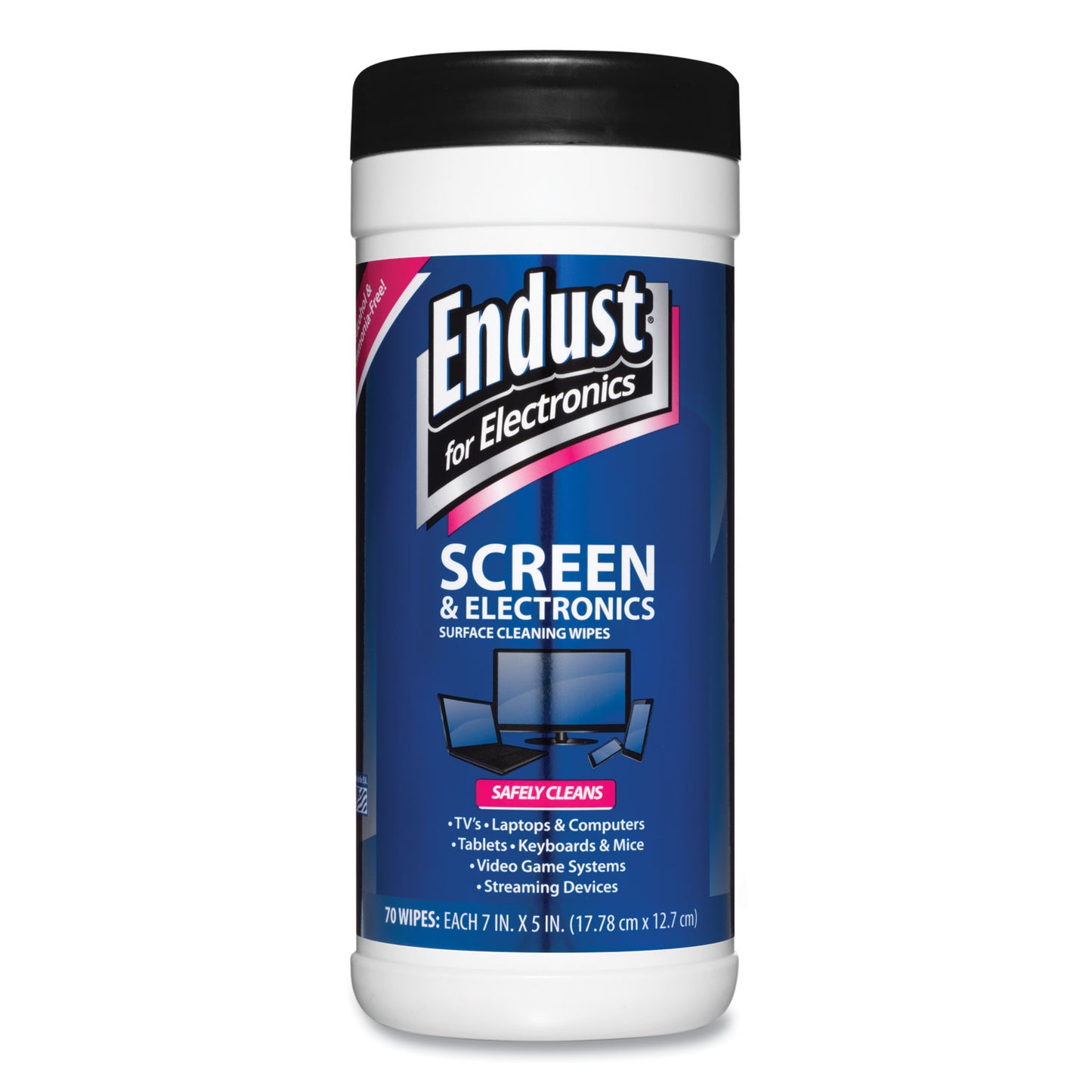 Endust Antistatic Cleaning Wipes, Premoistened, 5 x 7, Clean Scent, White, 70/Canister (11506)