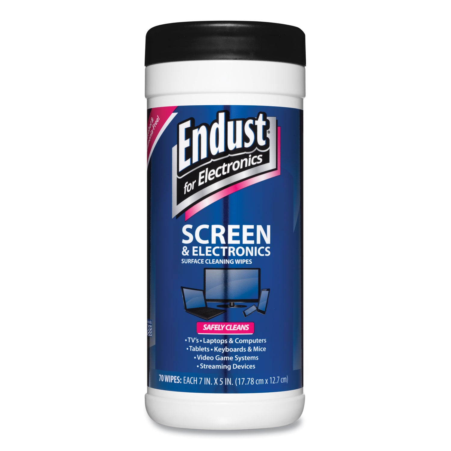 Endust Antistatic Cleaning Wipes, Premoistened, 5 x 7, Clean Scent, White, 70/Canister (11506)