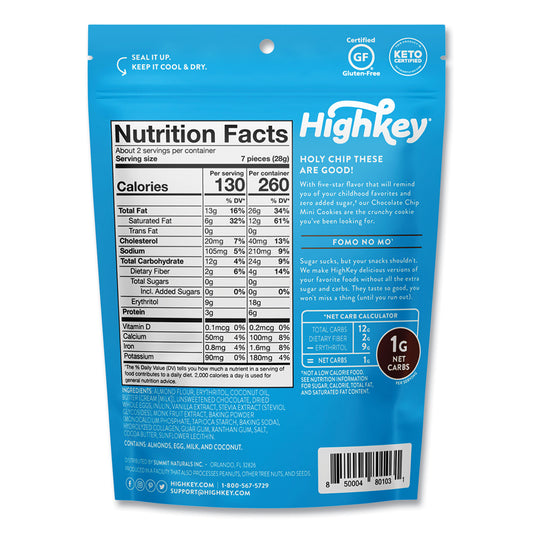 HighKey Chocolate Chip Cookies, 2 oz, Bag, 6/Carton (60000270)