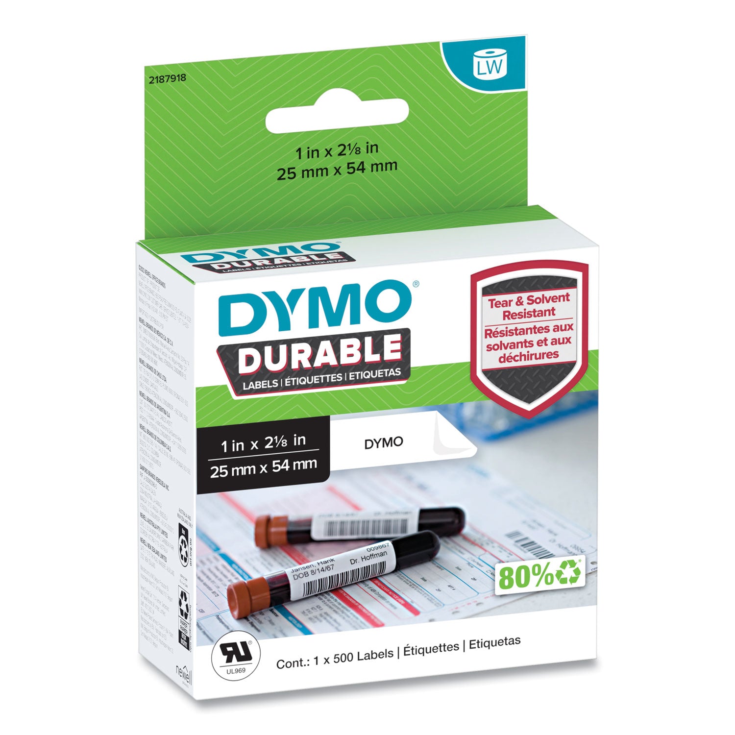 DYMO LW Durable Labels, Medical Prescription Label, 1" x 2.13", White, 500 Labels/Roll (2187918)