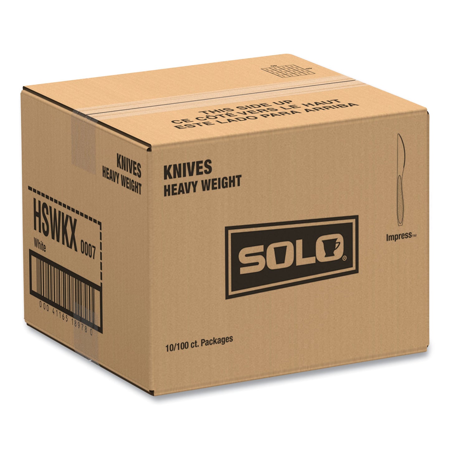 SOLO Impress Heavyweight Full-Length Polystyrene Cutlery, Knife, White, 100/Box, 10 Boxes/Carton (HSWKX0007)