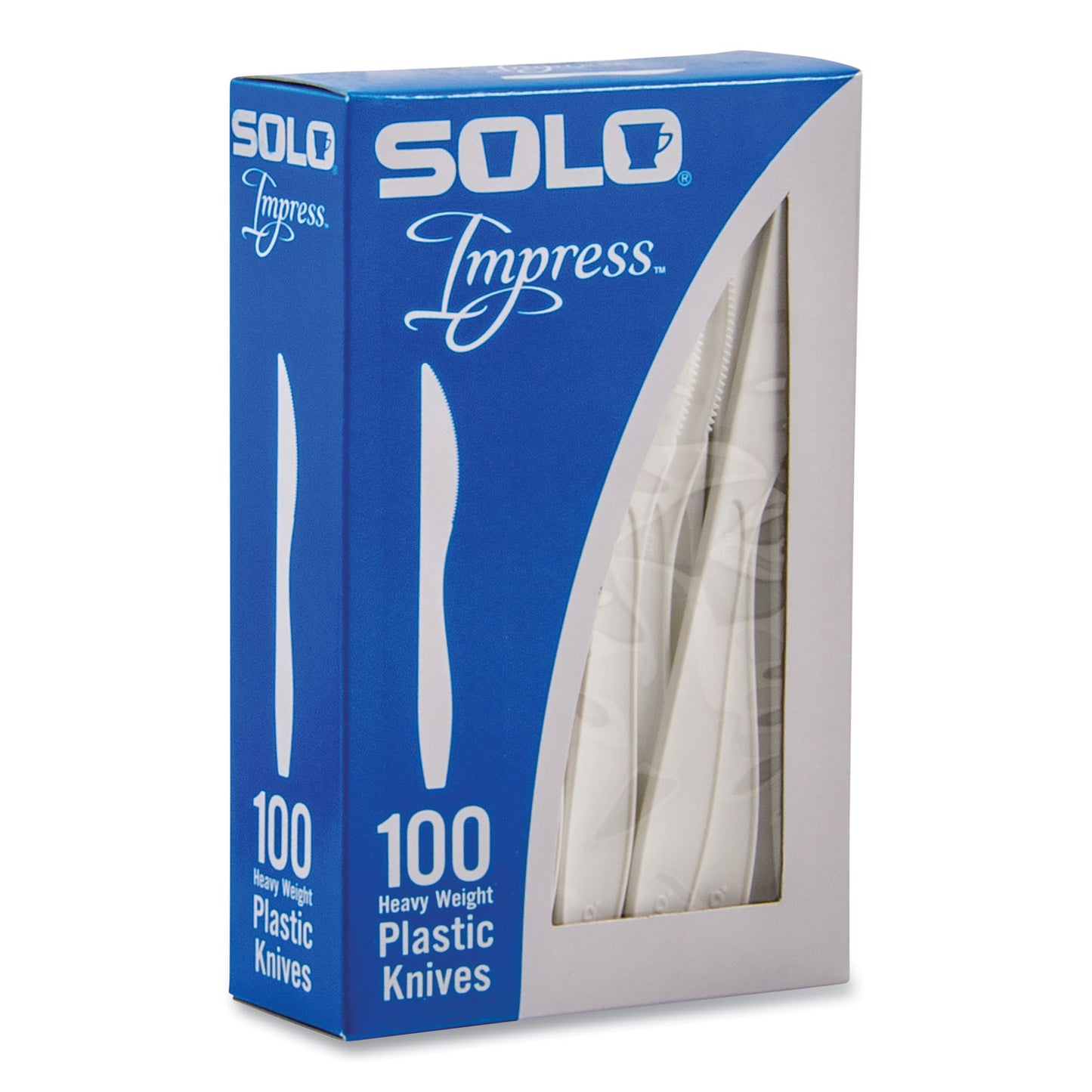 SOLO Impress Heavyweight Full-Length Polystyrene Cutlery, Knife, White, 100/Box, 10 Boxes/Carton (HSWKX0007)