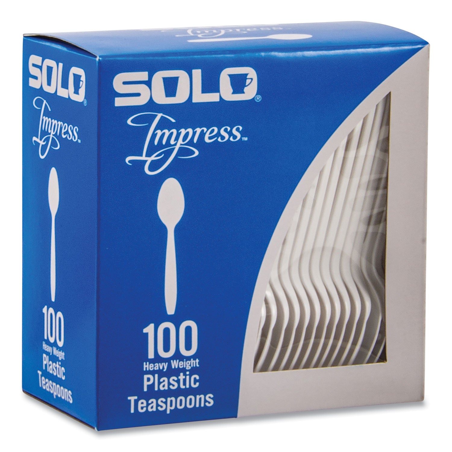 SOLO Impress Heavyweight Full-Length Polystyrene Cutlery, Teaspoon, White, 100/Box, 10 Boxes/Carton (HSWTX0007)