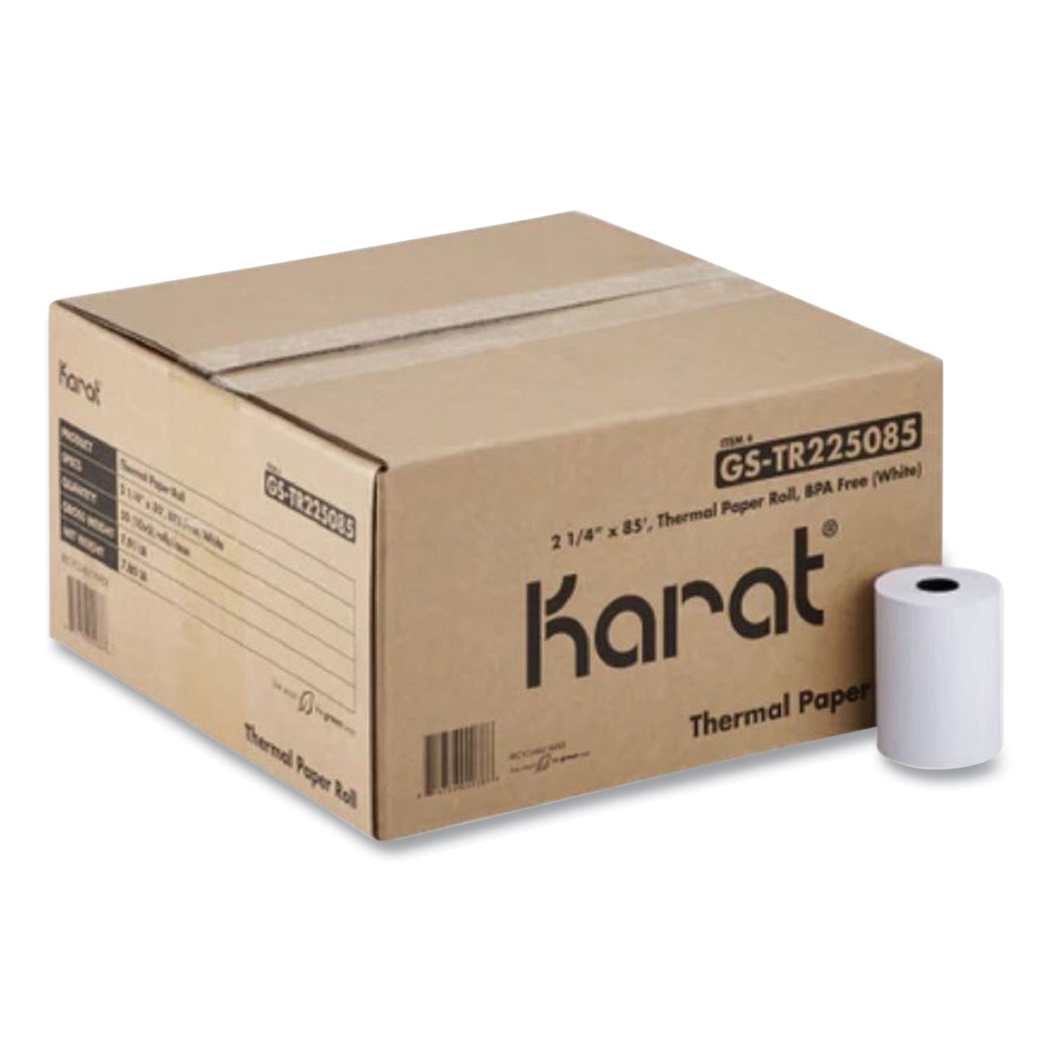 Karat Thermal Paper Rolls, 2.25" x 85 ft, White, 50 Rolls/Carton (GSTR225085)