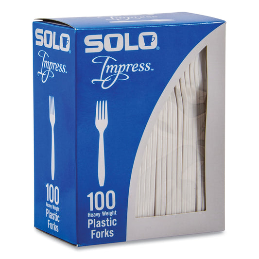 SOLO Impress Heavyweight Full-Length Polystyrene Cutlery, Fork, White, 100/Box (HSWFX0007BX)