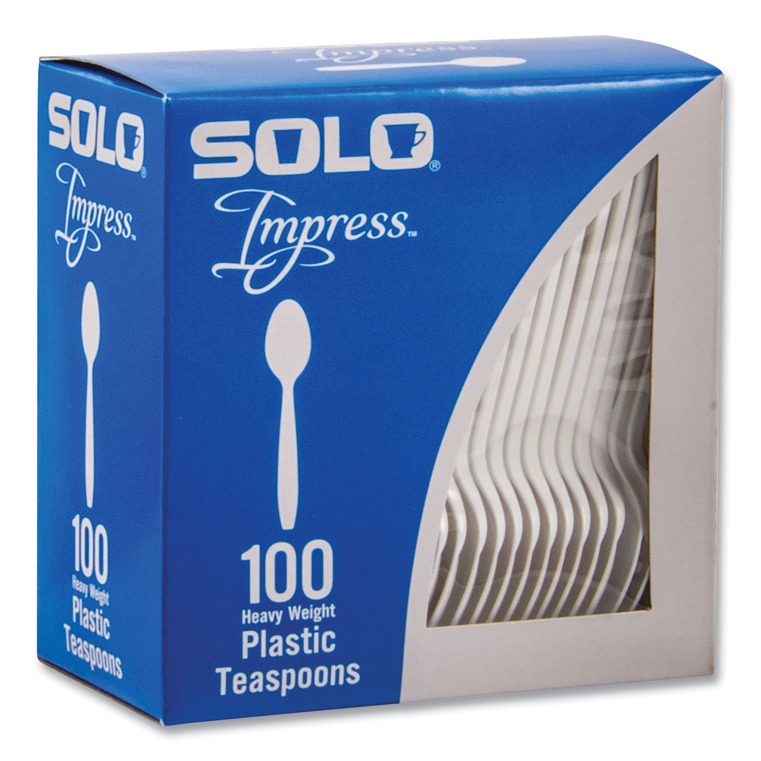 SOLO Impress Heavyweight Full-Length Polystyrene Cutlery, Teaspoon, White, 100/Box (HSWTX0007BX)