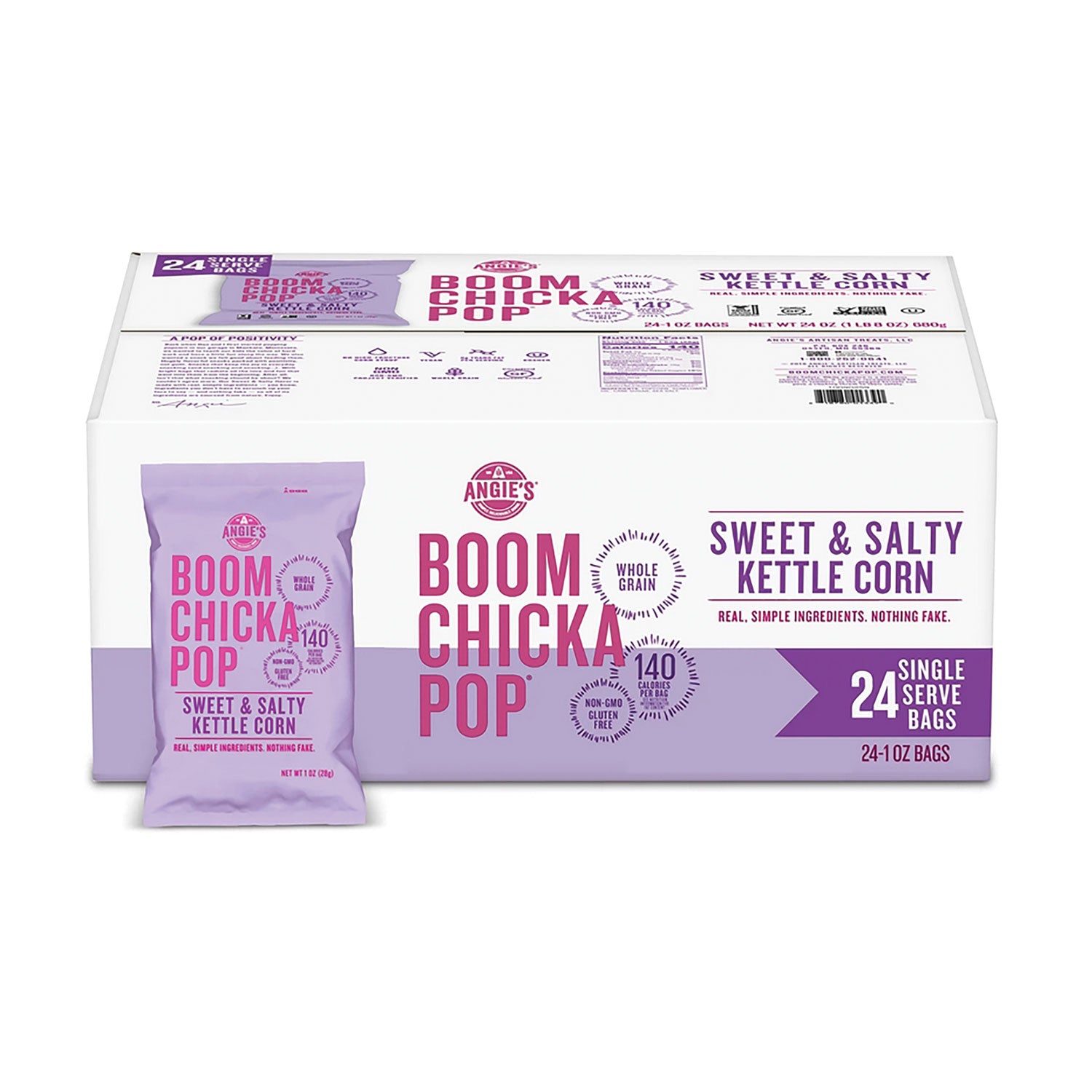 ANGIES BOOMCHICKAPOP Popcorn, Sweet and Salty, 1 oz Bag, 24/Carton (SN01213)