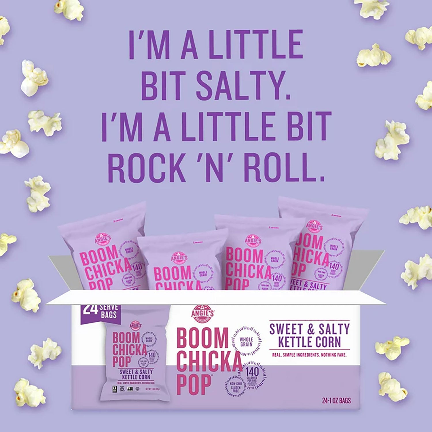 ANGIES BOOMCHICKAPOP Popcorn, Sweet and Salty, 1 oz Bag, 24/Carton (SN01213)