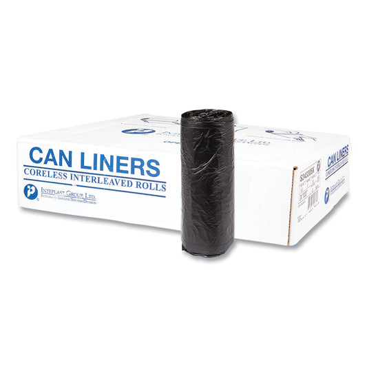 Inteplast Group High-Density Commercial Can Liners, 16 gal, 6 mic, 24" x 33", Black, Interleaved Roll, 50 Bags/Roll, 20 Rolls/Carton (S243306K)