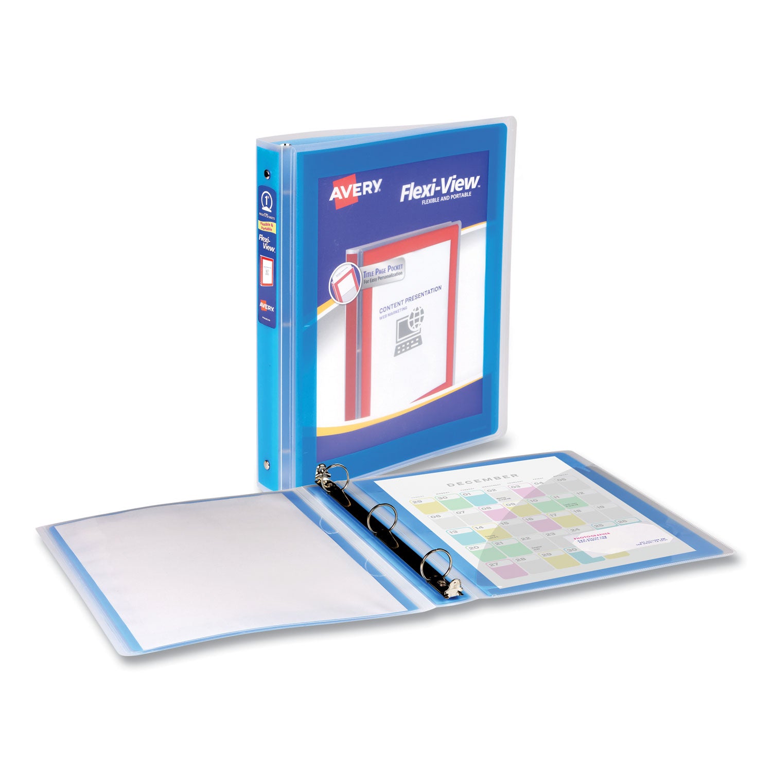 Avery Flexi-View Binder with Round Rings, 3 Rings, 1" Capacity, 11 x 8.5, Blue (17607)