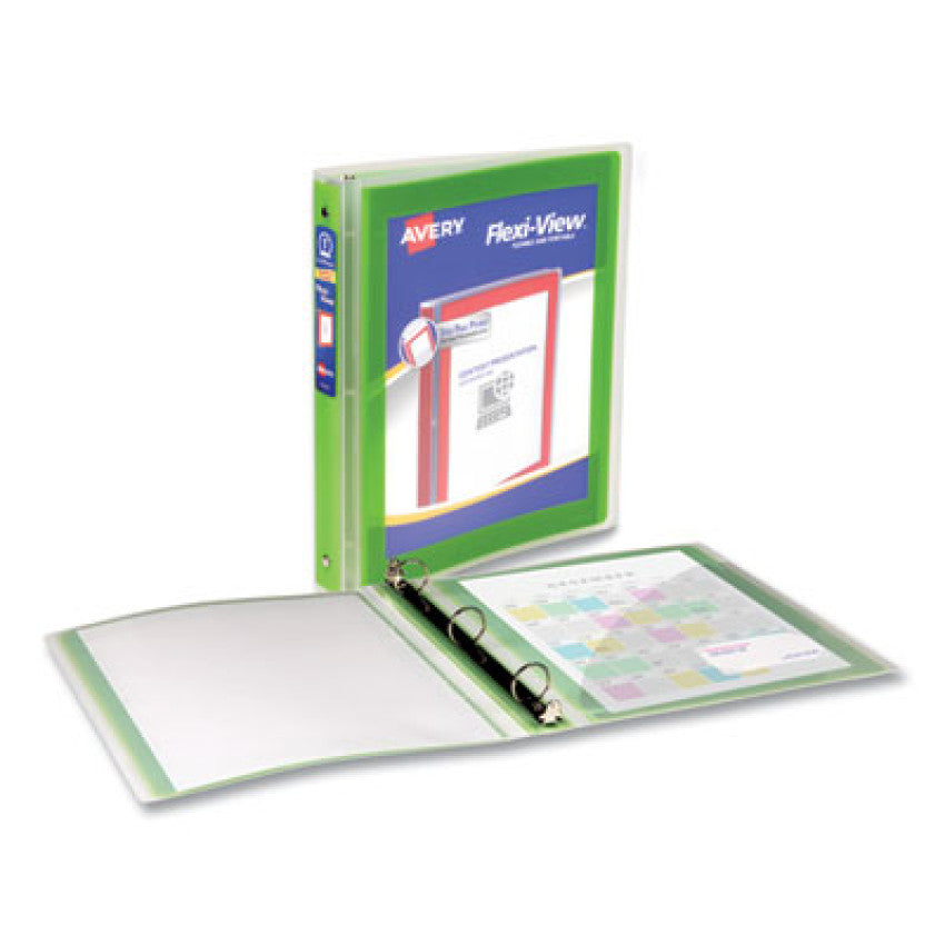 Flexi-View Binder with Round Rings, 3 Rings, 1" Capacity, 11 x 8.5, Green